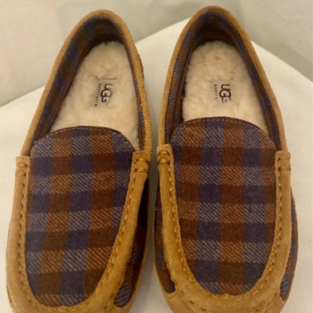 UGG Slippers Moccasin Brown Tartan Women's Size 6.5 - Picture 3 of 3